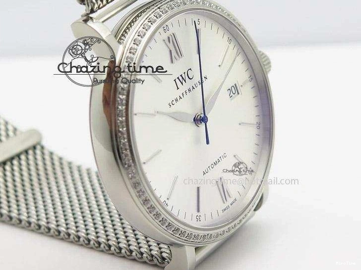 MIROTIME 1225 Portofino SCHAFFHAUSEN SS MKF 1:1 Best Edition Silver Dial Diamond On Mesh Bracelet A Lightweight 7339